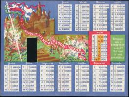 1929 Budapesti Nemzetközi Vásár 1929-es kártyanaptára, kinyitható, "ablakos-keretes" jelöl...