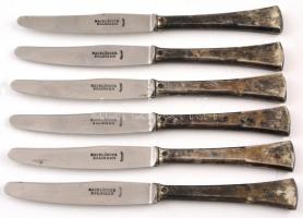 Ezüst(Ag) nyelű kések, Solingen pengével, 6 db, jelzett, h: 17 cm