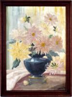 Stranzi (?) Pál jelzéssel: Virágcsendélet dáliákkal, olaj, vászon, fa keretben, 70x50 cm