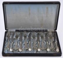 Alpakka süteményes készlet, 6+6 db, eredeti dobozában, jó állapotban