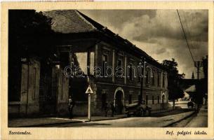 1946 Szentendre, Református polgári iskola, automobil. F. Palágyi István kiadása (ázott sarkak / wet corners)