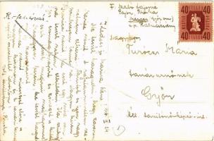 1938 Székesfehérvár, Városház tér, Szent Imre templom, Kelemen Árpád üzlete, piac, szekerek, kerékpá...