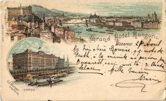 1898 Budapest, Grand Hotel Hungária, Corso. C.J. Burger Art Nouveau litho (EK)