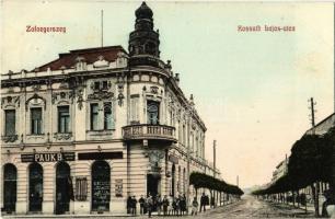 1908 Zalaegerszeg, Kossuth Lajos utca, Pauk B. rőfös divatáru üzlete és szövőpamut raktára. Selley Károly kiadása