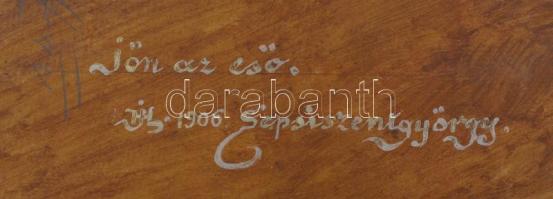 HJ (?) jelzéssel: Jön az eső. Olaj, karton, hátoldalán HJ (?) ligatúrás, 1906 Sepsiszentgyörgy jelzé...