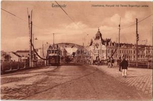 1906 Temesvár, Timisoara; Józsefváros, Hunyadi híd, Temes-Bégavölgyi palota, villamos / Iosefin, bridge, Timis-Bega river regulation palace, tram