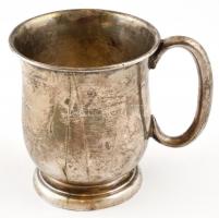 Ezüst(Ag) csésze, gravírozott felirattal, jelzett, m: 7,5 cm, nettó: 109,5 g