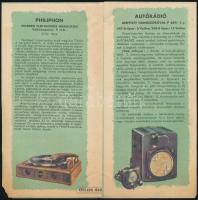 1937 Philips rádiók képekkel illusztrált reklámlapja, sarkán kis hiánnyal