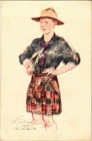 Skót cserkész; kiadja a Magyar Cserkész Szövetség / boy scout from Scotland, art postcard s: Márton L. (EK)
