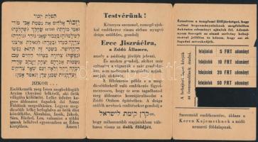 Jizkor-ima, kis füzetke, 2 db kivágott adományszelvénykével