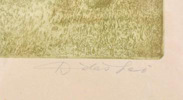 Dudás Jenő (1900-1991): Erdő széle. Rézkarc, papír, jelzett, üvegezett keretben, 39×32 cm