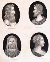 3 db történelmi személyiségeket (Titus, Domitianus, Romulus, Saul..stb) ábrázoló metszet, 2 db paszp...