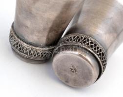 Orosz eüstözött alpakka pálinkás készlet, filigrán díszítéssel, 6 db kupica + 1 db tál, d: 16,5 cm