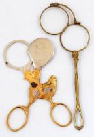 2 db bolha tétel: Régi réz lornyon, szecessziós díszítéssel, működik, egyik üvegen karcolással, h: 1...