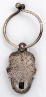 Ezüst (Ag) övre akasztható antik kulcstartó, florális díszítéssel, jelzett, 11,5x5 cm, nettó: 45,7 g