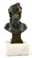 cca 1900 Wittelsbach Erzsébet (1837-1898) osztrák császárné, magyar királyné bronz mellszobor alabástrom talapzaton / Empress Elisabeth (Sisi) bronze bust 15 cm