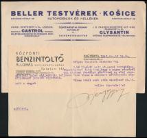 cca 1920-1942 5 db autókkal kapcsolatos nyomtatvány, okmány (fejléces levélpapír, szórólap, stb.)