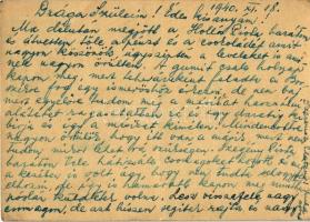 1940 May Elemér zsidó 203/6. táb. KMSZ (közérdekű munkaszolgálatos) levele szüleinek és feleségének ...