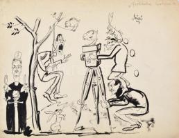 Göndör Bertalan (1908-1945): Humoros illusztráció. Tus, papír, jelzett, 33×23 cm