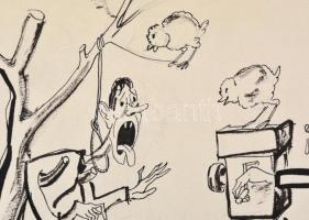 Göndör Bertalan (1908-1945): Humoros illusztráció. Tus, papír, jelzett, 33×23 cm