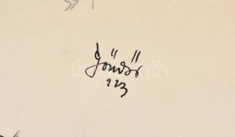 Göndör Bertalan (1908-1945): Humoros illusztráció. Tus, papír, jelzett, 33×23 cm