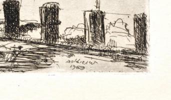 Boldizsár István (1897-1984): Balatonföldvári kikötő. Rézkarc, papír, jelzett a dúcon (hátoldalán ha...