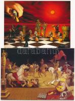 11 db MODERN sakk motívumlap: festményekkel / 11 modern chess motive postcards: with paintings