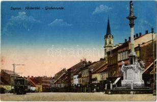 1917 Sopron, Várkerület, villamos, üzletek. Schöll Anna kiadása