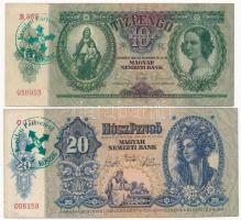 1930. 100P + 1932. 50P + 1936. 10P + 1941. 20P mind zöld színű, hamis nyilaskeresztes felülbélyegzés...