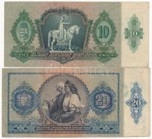 1930. 100P + 1932. 50P + 1936. 10P + 1941. 20P mind zöld színű, hamis nyilaskeresztes felülbélyegzés...