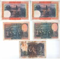 Spanyolország 1925. 100P (2x) + 1928. 50P (2x) + 1931. 50P + 1935. 5P + 10P (3x) T:III
Spain 1925. ...