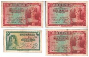 Spanyolország 1925. 100P (2x) + 1928. 50P (2x) + 1931. 50P + 1935. 5P + 10P (3x) T:III
Spain 1925. ...