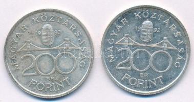 1992. 200Ft Ag "MNB" (2x) T:1- patina Adamo F13