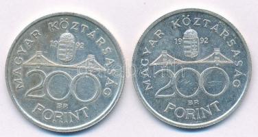 1992. 200Ft Ag "MNB" (2x) T:1- patina Adamo F13