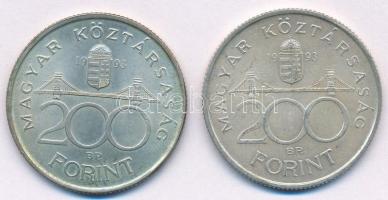 1992. 200Ft Ag "MNB" (2x) T:1-,2 kis patina Adamo F13