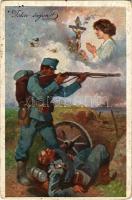 Isten óvjon! / WWI K.u.K. (Austro-Hungarian) military art postcard. H.H.i.W. Nr. 185.