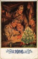 1916 Karácsony / WWI K.u.K. (Austro-Hungarian) military Christmas art postcard. Kriegsfürsorgeamt des k.u.k. Kriegsministeriums s: Alfred Offner (EB)