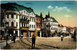 1917 Miskolc, Széchenyi tér, Havas Arthur és Társai gabona üzlete, Hungária biztosító, Király áruház, Dévényi testvérek kerékpáros, Stern és Handelsmann, Zeichner Adolf üzlete