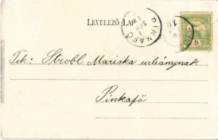 1904 Szentgotthárd, Rába parti rész, templom, tűzoltó szertár. Wellisch Béla kiadása, Art Nouveau (a...