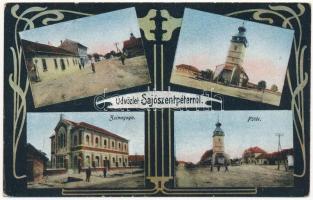 Sajószentpéter, Református templom, zsinagóga, Fő tér. Grünwald Ignác kiadása, Art Nouveau