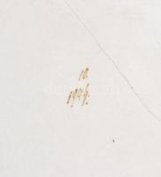 XIX. sz. vége: Jelzett fajansz reggeliző tálca. Repedésekkel. réz fogóval d: 22 cm