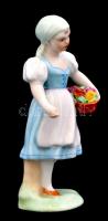 Herendi virágkosaras lány, kézzel festett, jelzett, hibátlan, m: 14,5 cm