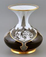 Hollóházi Jurcsák nagy méretű porcelán váza, m:25 cm, d: 23 cm
