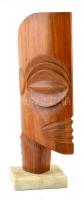 Absztrakt fa szobor. Jelzés nélkül. Faragott fa, alabástrom talapzaton. m: 40 cm