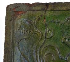 XIX. sz. Erdély. Kályha csempe. Mázas cserép, sérült.  45x27 cm