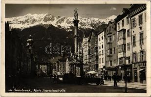 1938 Innsbruck, Maria Theresienstrasse / street, monument, automobiles, shops