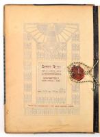 1913-14 Donáth Gyula könyv-, zenemű-, papír és írószerkereskedése, Szombathely, Király u. 11. főkönyv, viaszpecséttel, sérült okmánybélyegekkel, szecessziós díszítéssel, kopott vászonkötésben