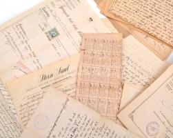 cca 1896-1941 Vegyes judaikai vonatkozású tétel, közte  levél, okmány, számla, Laskasütöde-műhely me...