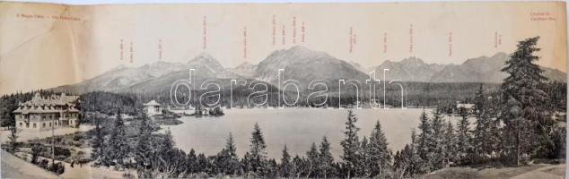 Tátra, Vysoké Tatry; Csorbai-tó. Divald Károly 1494-1907., hajtatlan óriás panorámalap / Strbské Pleso / lake. unfolded giant panoramacard (44 x 14 cm) (fa)