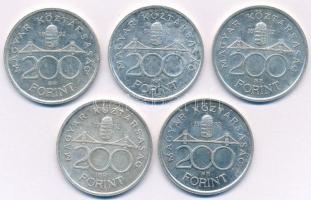 1992. 200Ft Ag "MNB" (5x) T:1- patina, kis ph. Adamo F13